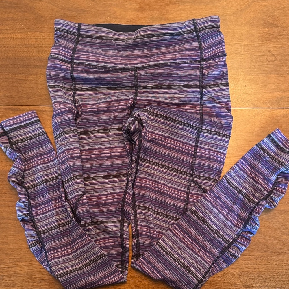 Lululemon Pace Purple Stripe Pockets Leggings Small